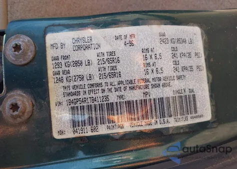 1996 Dodge Grand Caravan Le/Es z USA, uszkodzony, nr VIN 1B4GP54R1TB411235